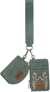 [Montana West] Wrangler KeyChain Wristlet Wallets for Women Western Dual Pouch Wristlet Embroidered Boot Scroll Card Holder Wallet With Zipper, Green, Small, Western