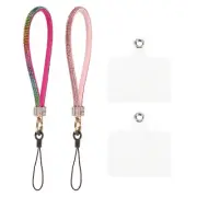 2 Pcs Phone Lanyard, Wrist Strap Glitters with Phone Patches, Pink Multicolor