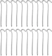20Pcs Tent Pegs, BetterJonny 7inch Aluminium Tent Stakes with Hook, Heavy Duty Galvanized Metal Tent Pegs Garden Staples Ground Pins Camping Fence Hooks(Silver)