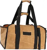 LABRIMP 1Pc Firewood Storage Bag Portable Canvas Log Carrier with Double Handles for Camping and Home Use Khaki Firewood Carry Bag High Capacity Wood Tote for
