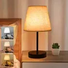 Table Lamp, Bedroom Lamp with Burlap Shade and Metal Base, Modern Bedside Lamp w