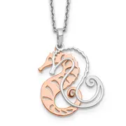 Sterling Silver Rose-Tone Seahorse W/ 2In Ext. Necklace