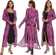 [VJJ AIDEAR] Women's Sequin Cardigan Long Tops Glitter Dressy Sparkle Open Front Coat Dresses Duster for Evening Prom