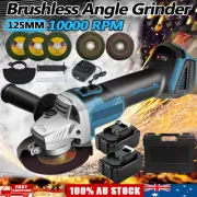 Cordless Brushless 125mm Angle Grinder With 2X Battery + Charger + 5X Dsic Kit