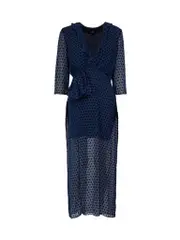 Navy Polkadot Sheer Layered Midi Dress