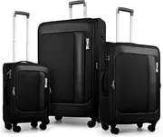 [New York XPress] 3Pcs Luggage Sets,Softside Expandable Lightweight Durable Suitcase Sets w/TSA Lock & Double Spinner Wheels(22in/27in/31in), Black 8809, 20/24/28