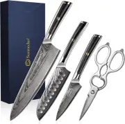 Sunnecko 4PCS Kitchen Knife Set Chef knife Kitchen Scissors Fruit Paring Slicer