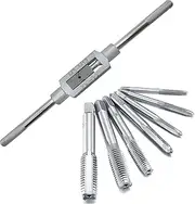 Tap Wrench Set, 8pcs Metric Tap and Die Set, Tap Machine Hand Screw Thread Taps Set Thread Metric Plug Tap Drill Bits Set with Adjustable Tap Reamer Wrench Hardware Tool 1/8"-1/2"