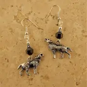 Pewter Howling Wolf Earrings with Hematite gemstone beads
