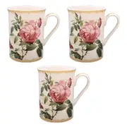 3PK Gibson Gifts Redoute Rose Fine China Coffee Mug Drinkware Tea/Milk Cup 10cm