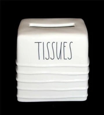 RAE DUNN Artisan Collection Heavy Off-white Ceramic Ribbed Tissue Box Cover NEW