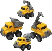ERINGOGO Educational Construction Toys for Boys and Girls 4 Pack Pull Back Small Car Friction-Powered Truck Toys Fine Motor Skills Development
