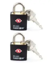 New Miami Carryon Luggage Tsa locks with Key Black 2 Piece Travel Accessories