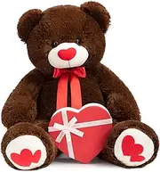 HollyHOME Big Teddy Bear Stuffed Animal Large Bear Plush with Red Heart for Girlfriend and Kids Valentine's Day 36 inch Chocolate