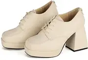 [ラブハンター] 1644 Women's Pumps, Lace-up Shoes, Oxford, Thick Sole, 3.5 inches (9 cm) Heel, Block Heel, U-Tip, Platform
