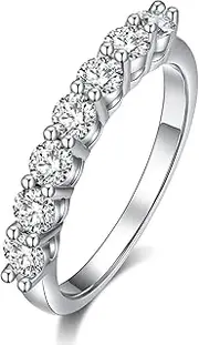 [SecreTalk] Moissanite Wedding Band , 0.7cttw Stackable Engagement Ring Set for Women, 18K White Gold Plated 925 Sterling Silver D Color VVS Diamond Half Eternity Ring with Certificate of Authenticity