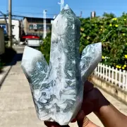 4.1LB Natural moss agate Quartz obelisk Crystal gem tower healing decor gift