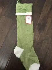 NWT POTTERY BARN KID Fair Isle Knit Solid Green Christmas STOCKING Mono Conor