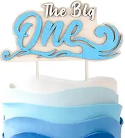 Wave Surf Cake Topper, Wave Shape The Big One Cake Topper Wooden 1st Birthday Party Decoration Cake Photo Props Surf Boy Party Decor for Birthday Summer Theme Party