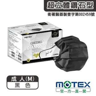 【MOTEX 摩戴舒】小臉鑽石型醫用成人口罩(黑色 50片/盒)