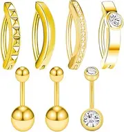 [Amoina] 14G Belly Button Ring Heart Clear Round Diamond Belly Button Rings Surgical Steel Diamond Belly Rings for Women Navel Rings Navel Piercing Jewelry Set, Stainless Steel, stainless-steel