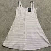 NWT Forever21 Purple & White Striped Summer Dress Hook n Eye Closure Full Front