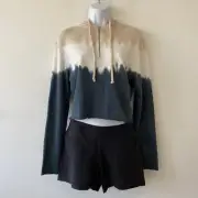 Wildfox Hadley Hooded Sweatshirt Size XS Tie Dye Zip Blue Cream Tan NWT