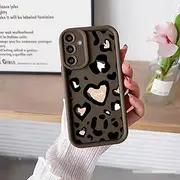YANJIEER ESONG Cute Leopard Print Mobile Phone Case for Samsung Galaxy A36 5G, Ultra Thin Silicone Cute Stylish Aesthetic Girls Women Protective Case with Heart Design Brown