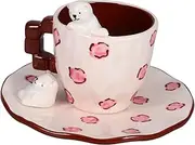 [BEBEMOKO] Adorable 3D Polar Bear Coffee Cup Hand Painted Ceramic Mug Saucer Set Tea Cup for Girls