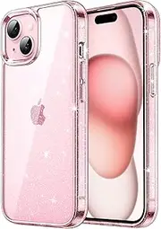 JETech Glitter Case for iPhone 15 6.1-Inch, Bling Sparkle Shockproof Phone Bumper Cover, Cute Sparkly for Women and Girls (Pink)