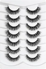 Happy Heartbeat Clear Band False EyeLashes Natural Look Wispy Cat Eye Short Fake lashes Supernatural Cross Soft Reusable Lashes 7 Pairs (No.197)