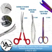 3x Latest Embroidery Scissors Sewing Thread Snips Tailor Shear, Locking Forceps
