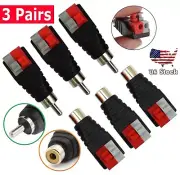 3Pairs Speaker Wire Cable to Audio RCA F/Male Connector Adapters Jack Press Plug
