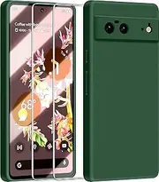Dssairo 3 in 1 for Google Pixel 6 Case, with 2 Pack Screen Protector, with Full Camera Cover Protection，Liquid Silicone Slim Shockproof Protective Phone Case [Microfiber Lining] (Alpine Green)