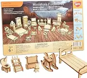 BOHS 34-Piece Dollhouse Furniture Set - Laser Cut Wooden 3D Puzzles - Miniature Doll House DIY Models and Accessories