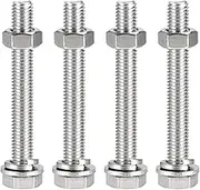 uxcell M10 x 80mm Hex Head Screws Bolts, Nuts, Flat & Lock Washers Kits, 304 Stainless Steel Fully Thread Hexagon Bolts 4 Sets
