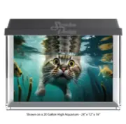 Cute Scared Grey Cat Polyester Fish Tank Glass Backdrop Aquarium Background