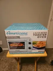 AMERICANA COLLECTION 4 SLICE RETRO TOASTER OVEN ETO1200BL USED & WORKING