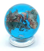35mm Aqua Crystal Earth Sphere Marble & Glass Stand w/ Natural Earth Continents