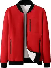 [Generic] Men's Fleece Baseball Jacket Male Oversized Sherpa Lined Bomber Coat Man Casual Plush Warm Front Zip Vest