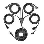 Black 1 to 4 Splitter Extension Cord (Combined 74 FT, End to End 56 FT), 3 Pr...