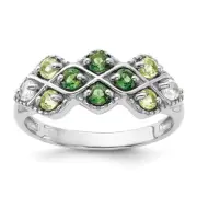 Sterling Silver Rhodium Chrome Diopside Peridot and White Topaz Ring Size 8