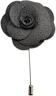 [King & Priory] Dark Silver Grey Handmade Flower/Rose Lapel Pin for wearing with men's suit jacket, blazer, dinner jacket or tuxedo jacket, One Size, Silver