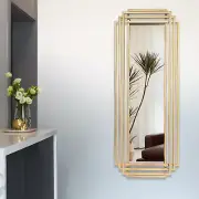Large Modern Mirror, 42"X16" Art Deco Wall Mirror with Geometric Gold Frame, Rec