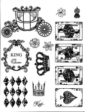 King Queen Carriage Ace Hearts Spades Clubs Diamonds Cards Clear Stamps 7" x 8"