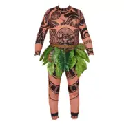 AU Moana Maui Adult Men Outfit Costume Halloween Cosplay Suit with Leaves Decor.