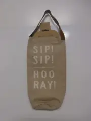 New Demdaco Wine & Spirits Bottle Bag "Sip! Sip! Hooray!" Canvas & Leather