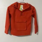 All In Motion Boys XS Micro-fleece Hoodie Thumbhole Cuffs Orange Quarter Zip NWT
