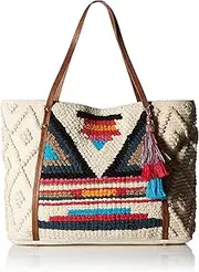 [Steve Madden] Bali Bohemian Tasseled Woven Patterned Fabric Tote, Beach Bag