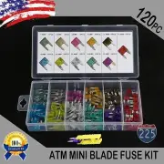 120pcs MINI Blade Fuse Assortment Car Motorcycle KIT ATM 7 Different Amperages